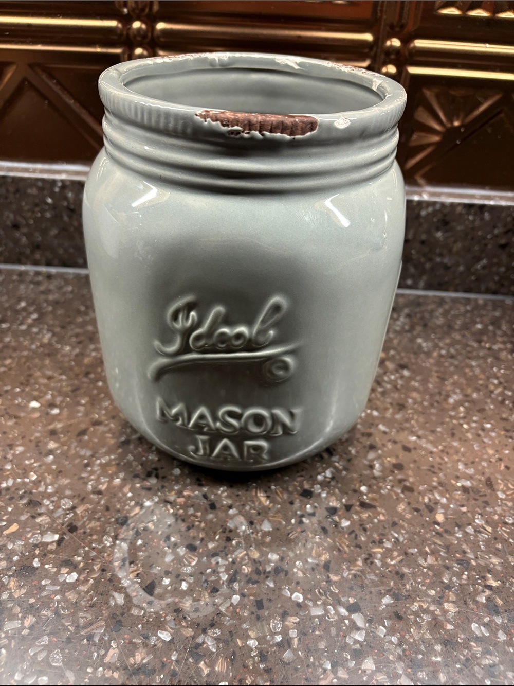 Home Essentials Gray Mason Jar Ceramic Utensil Crock